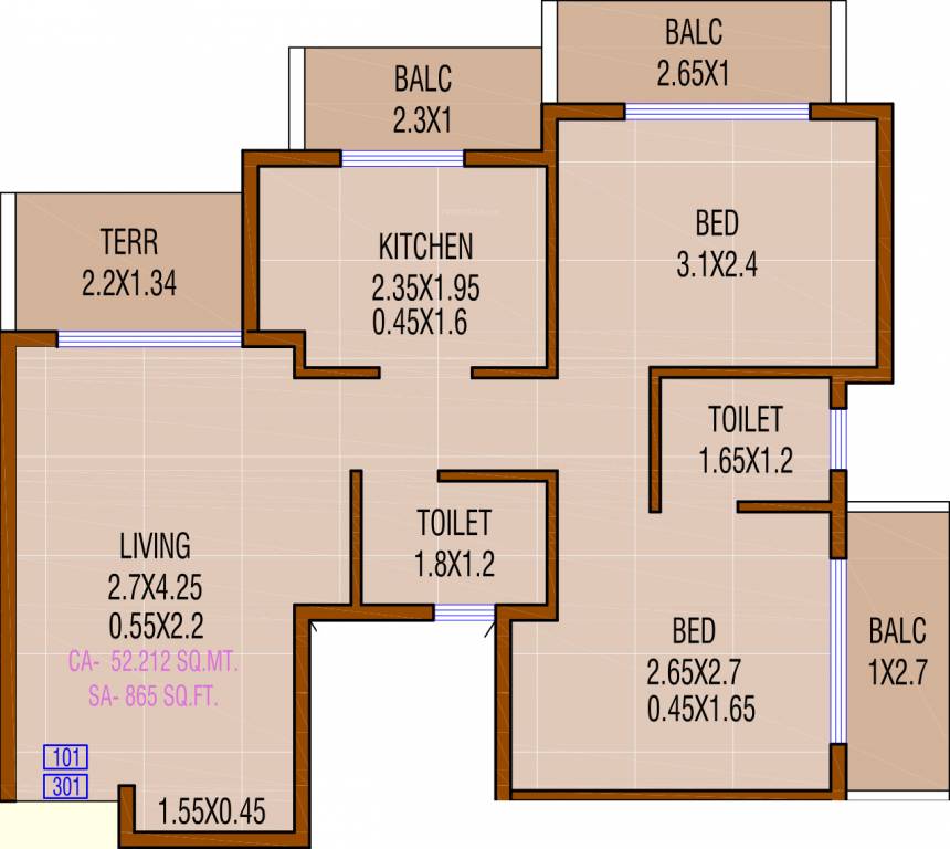  Mera Ghar Nighu (2BHK+2T (865 sq ft) 865 sq ft)