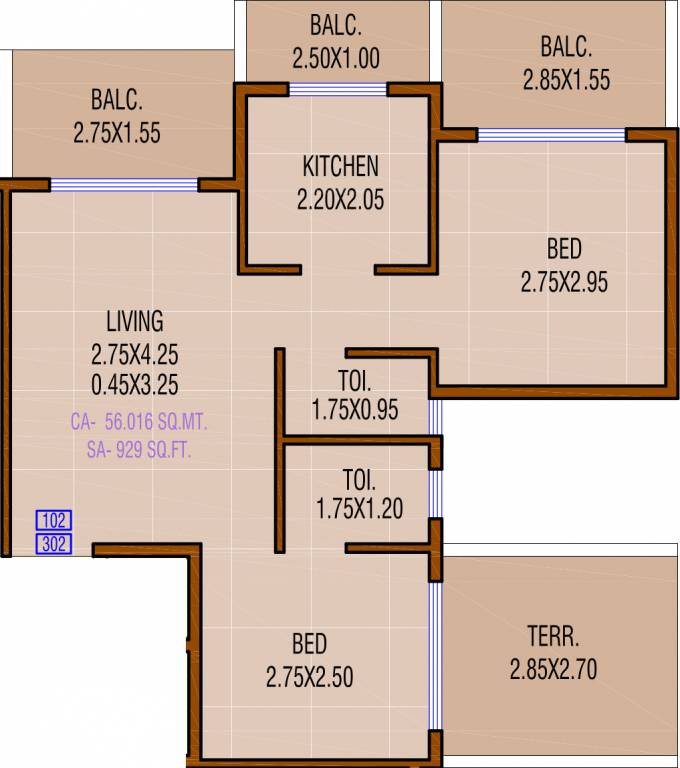  Mera Ghar Nighu (2BHK+2T (929 sq ft) 929 sq ft)