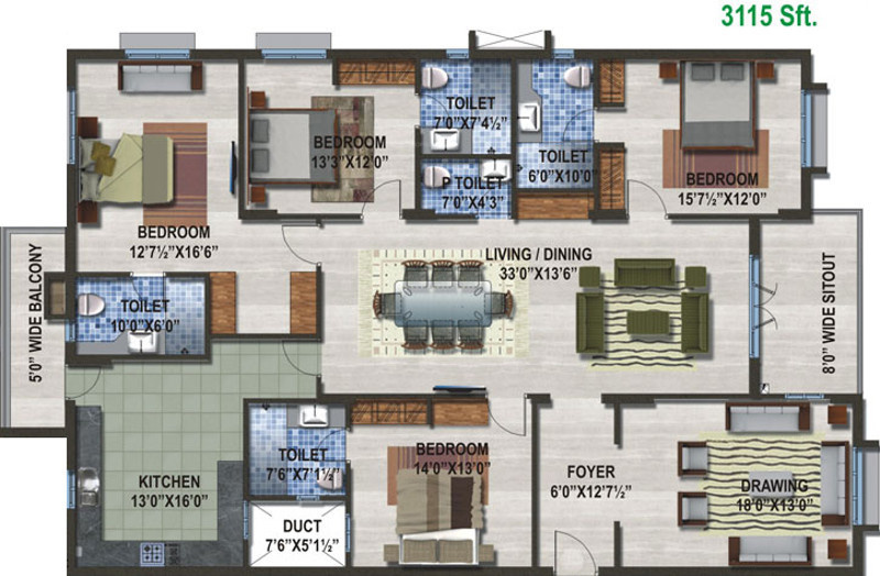 Sew Estella (4BHK+4T (3,115 sq ft) 3115 sq ft)