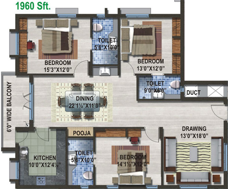 Sew Estella (3BHK+3T (1,960 sq ft)   Pooja Room 1960 sq ft)