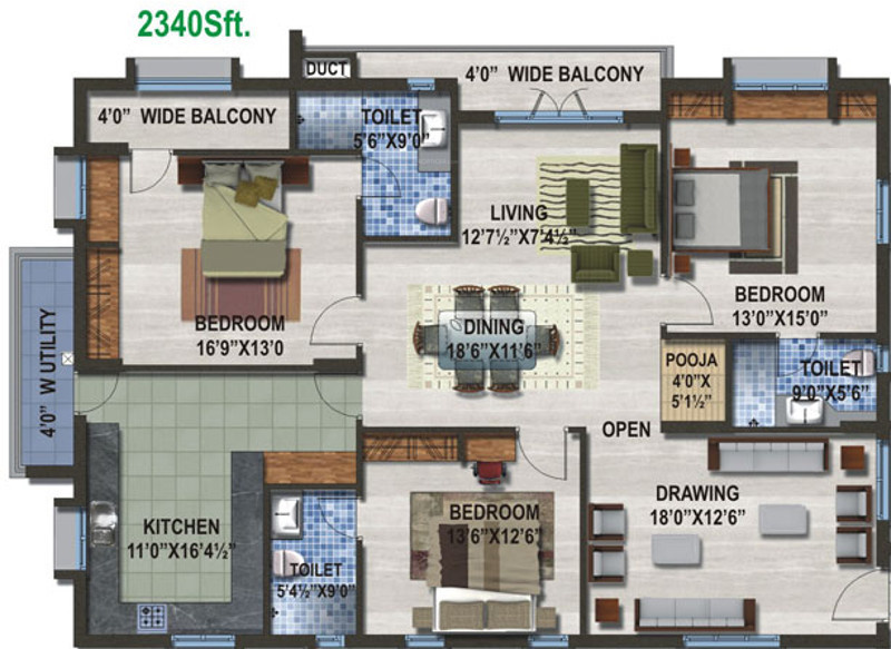 Sew Estella (3BHK+3T (2,340 sq ft)   Pooja Room 2340 sq ft)