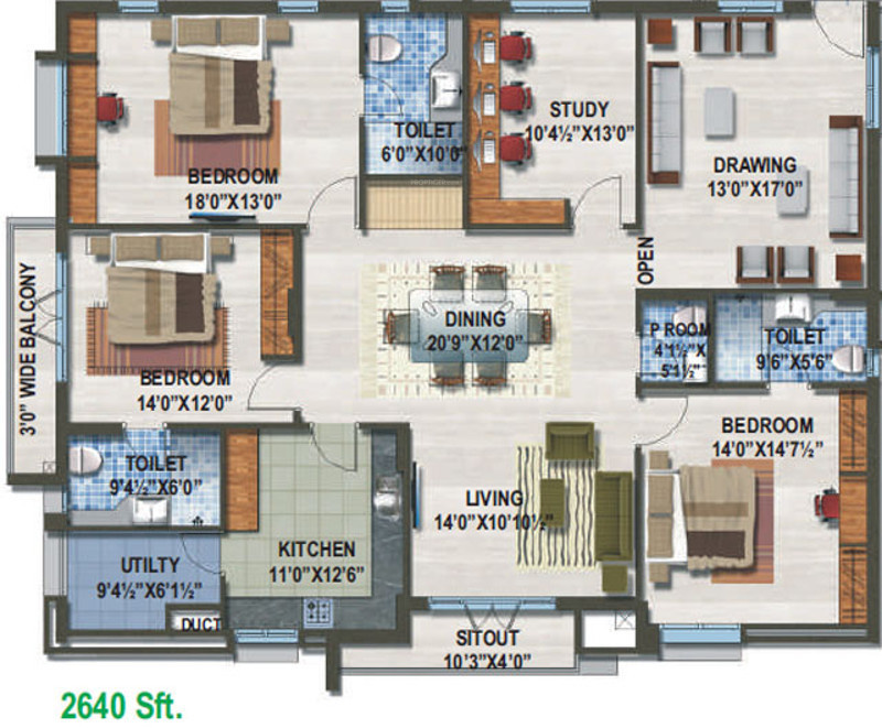 Sew Estella (3BHK+3T (2,640 sq ft)   Study Room 2640 sq ft)