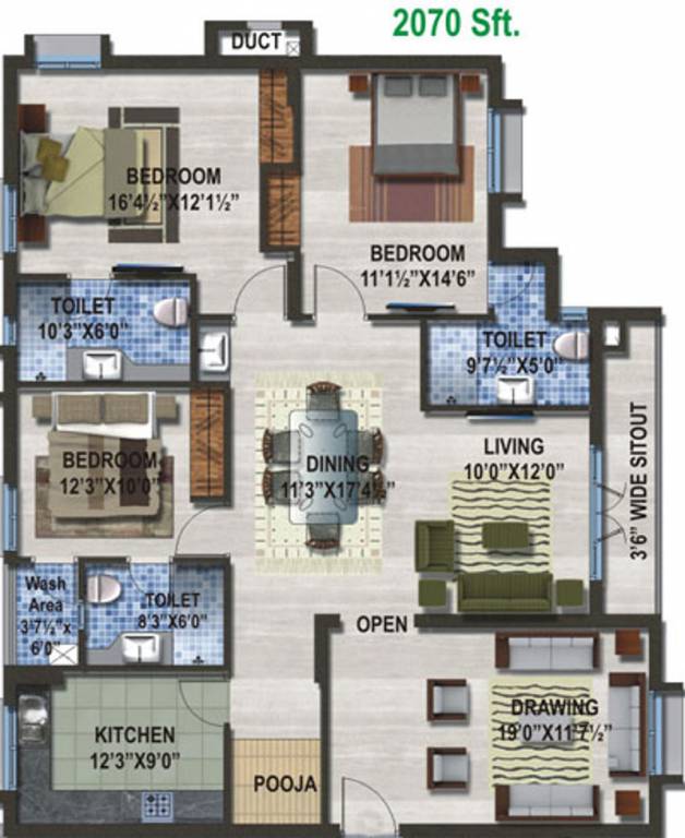 Sew Estella (3BHK+3T (2,070 sq ft)   Pooja Room 2070 sq ft)