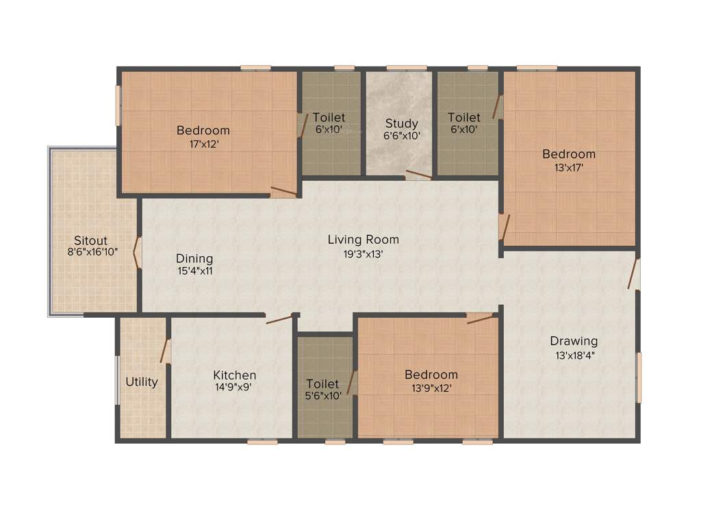 Sew Estella (3BHK+3T (2,520 sq ft)   Study Room 2520 sq ft)