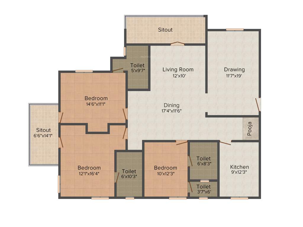 Sew Estella (3BHK+4T (2,260 sq ft)   Pooja Room 2260 sq ft)