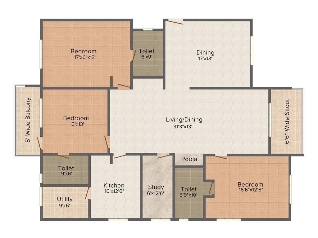 Sew Estella (3BHK+3T (2,550 sq ft)   Study Room 2550 sq ft)