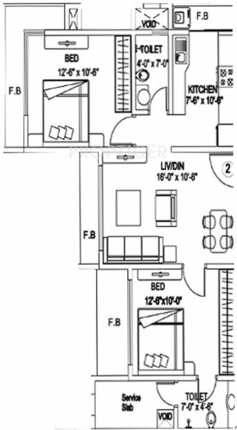 Lalani Velentine Apartment VI (2BHK+2T (970 sq ft) 970 sq ft)