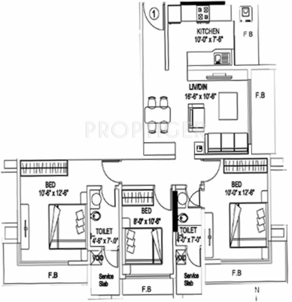 Lalani Velentine Apartment VI (3BHK+2T (1,350 sq ft) 1350 sq ft)