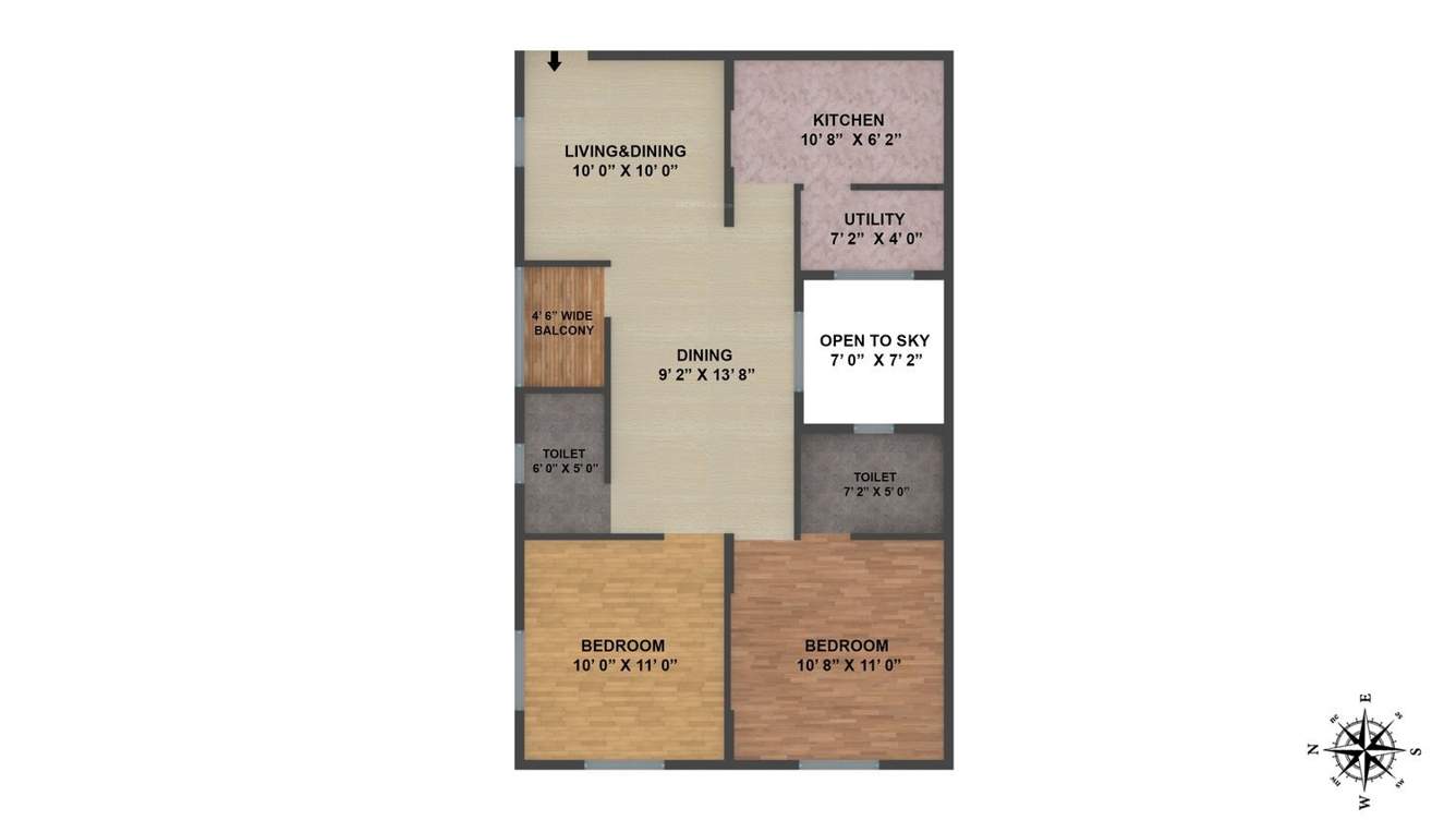 Janapriya Arcadia (2BHK+2T (875 sq ft) 875 sq ft)