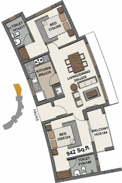 Malabar Bamboo Park (2BHK+2T (942 sq ft) 942 sq ft)