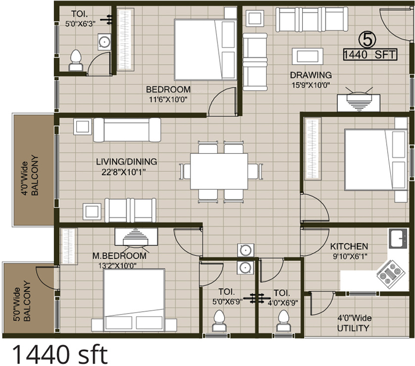 Janapriya Nile Valley (3BHK+3T (1,440 sq ft) 1440 sq ft)