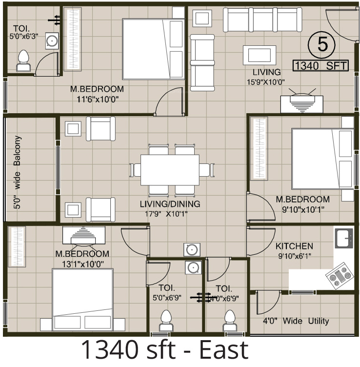 Janapriya Nile Valley (3BHK+3T (1,340 sq ft) 1340 sq ft)