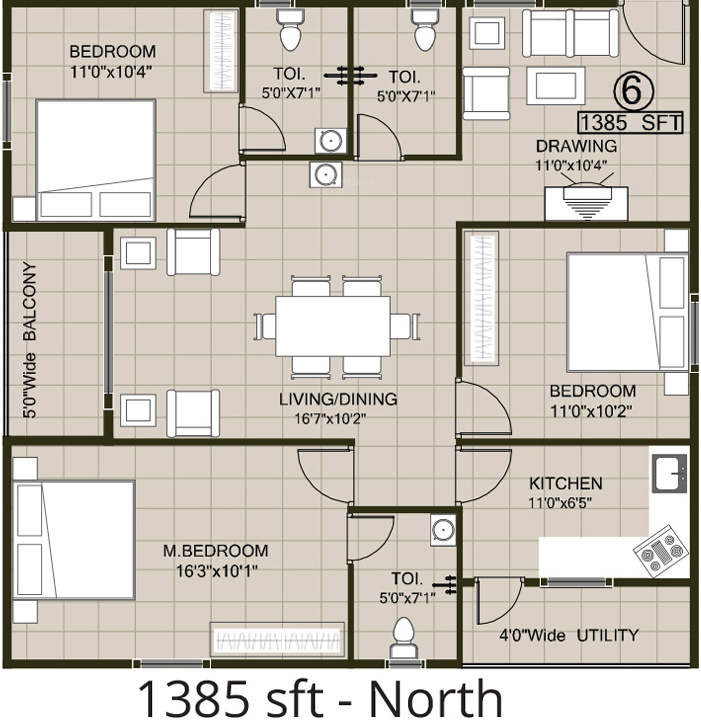 Janapriya Nile Valley (3BHK+3T (1,385 sq ft) 1385 sq ft)