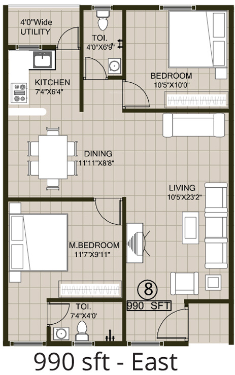 Janapriya Nile Valley (2BHK+2T (990 sq ft) 990 sq ft)
