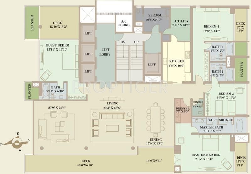 Orbit Arya Floor Plan (4BHK+4T + Study Room)