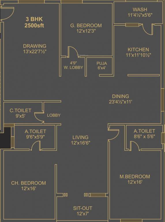 Ista Senor (3BHK+3T (2,500 sq ft) Pooja Room 2500 sq ft)