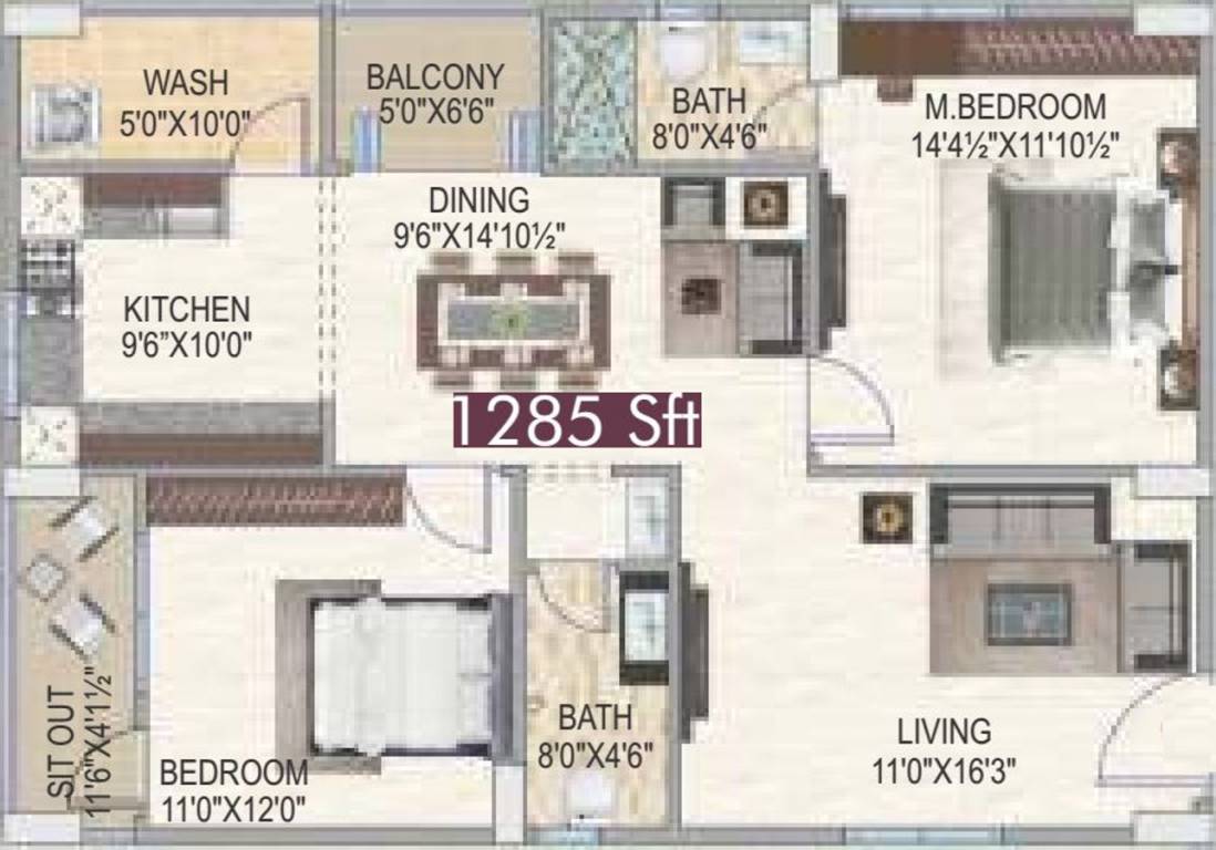 Newmark Homes (2BHK+2T (1,285 sq ft) 1285 sq ft) Newmark Homes (2BHK+2T (1,285 sq ft) 1285 sq ft)
