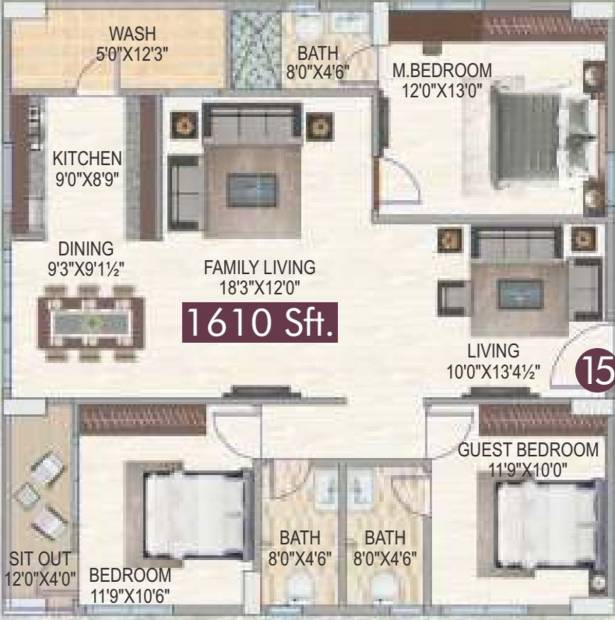 Newmark Homes (3BHK+3T (1,610 sq ft) 1610 sq ft)