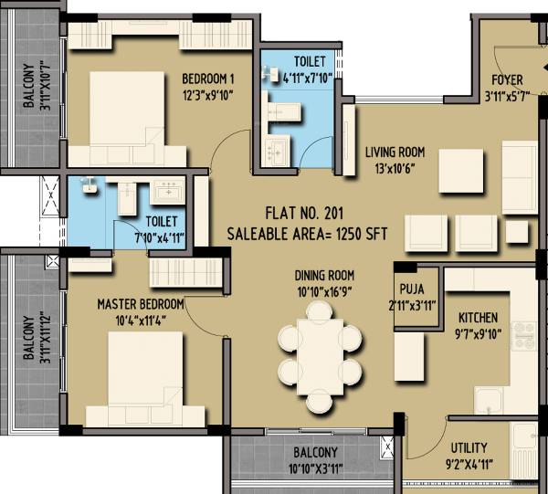 Inspira Premier Krishna (2BHK+2T (1,250 sq ft)   Pooja Room 1250 sq ft)