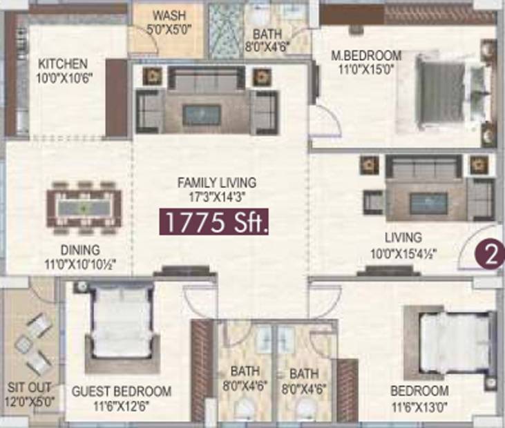 Newmark Homes (3BHK+3T (1,775 sq ft) 1775 sq ft)