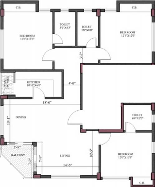 Snowfall Golf Nook (3BHK+3T (1,718 sq ft) 1718 sq ft)