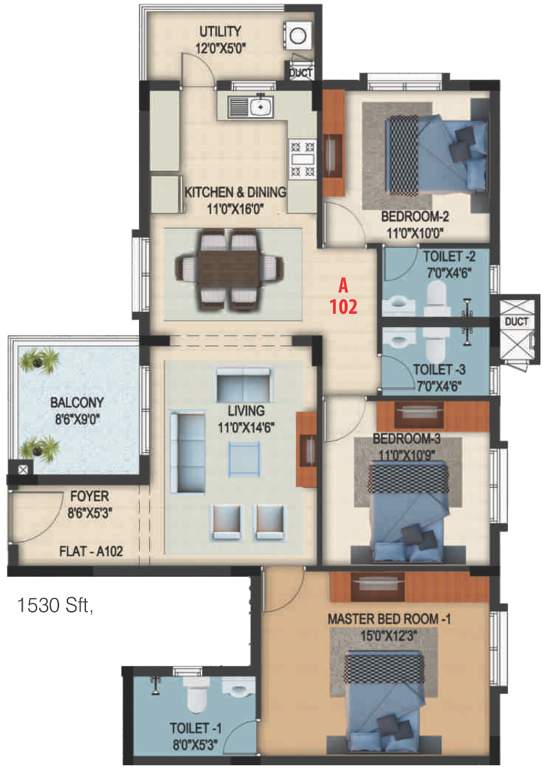 DS Needs 3 Project 276 (3BHK+3T (1,530 sq ft) 1530 sq ft)