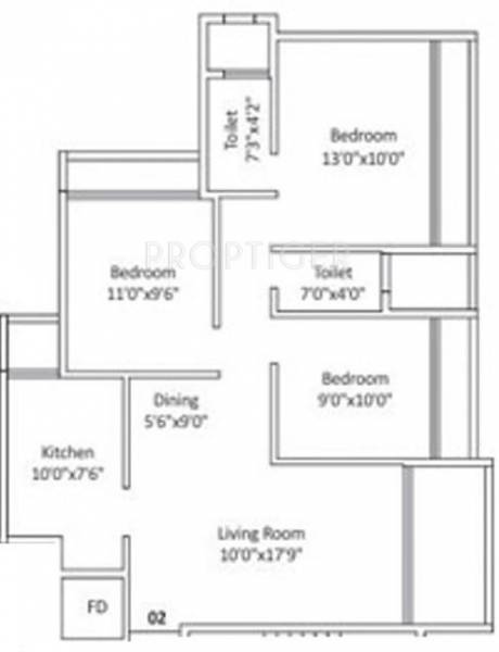 Progressive Icon (3BHK+2T (1,500 sq ft) 1500 sq ft)