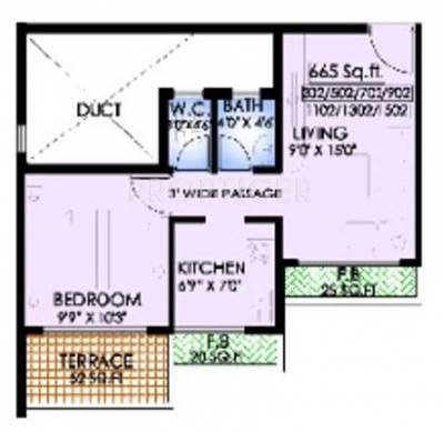 MK Dev Heights (1BHK+1T (665 sq ft) 665 sq ft)