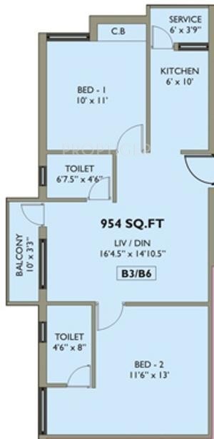 Mahalakshmi Kokilambak Nagar Apartment (2BHK+2T (954 sq ft) 954 sq ft)