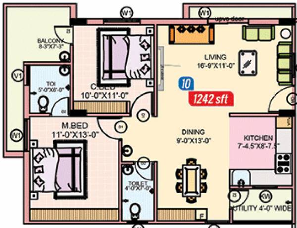 Abhi Constructions Pragathi Square (2BHK+2T (1,242 sq ft) 1242 sq ft)