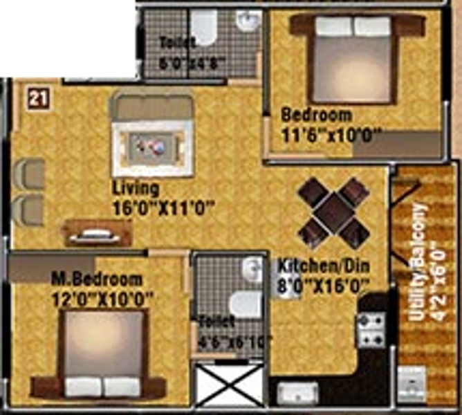 DS DSMAX STONEHILL (2BHK+2T (1,038 sq ft) 1038 sq ft)