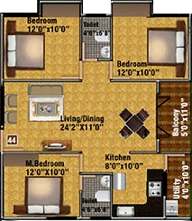 DS DSMAX STONEHILL (3BHK+2T (1,409 sq ft) 1409 sq ft)