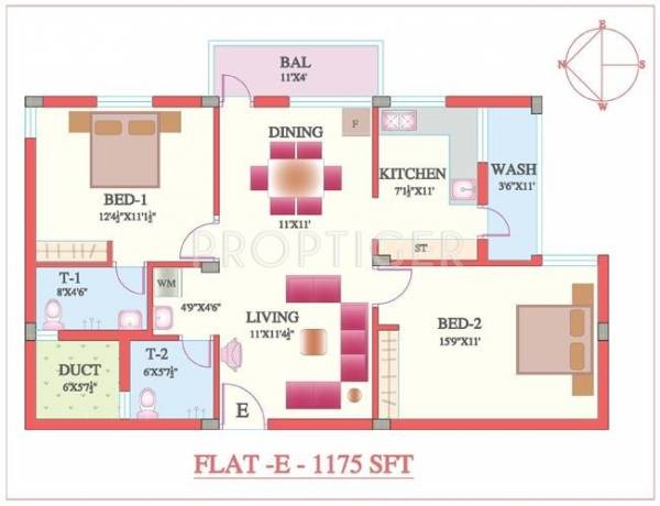 Natwest Euphoria (2BHK+2T (1,175 sq ft) 1175 sq ft)