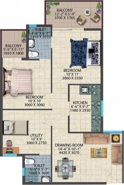 Conscient Habitat 78 (2BHK+2T (629 sq ft) 629 sq ft)