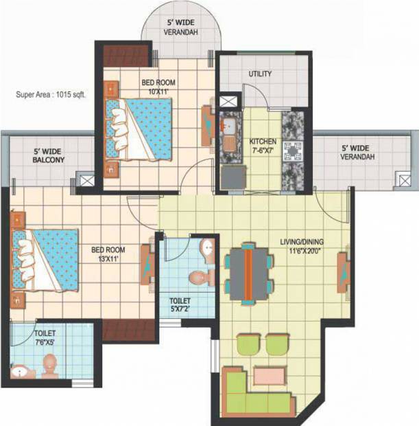 Amrapali Silicon City (2BHK+2T (1,015 sq ft) 1015 sq ft)