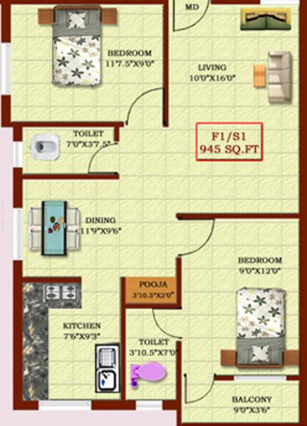 Raghav Ram Nivas (2BHK+2T (945 sq ft) + Pooja Room 945 sq ft)
