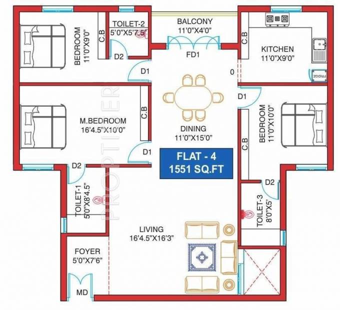 Anmol Abhinandhan (3BHK+3T (1,551 sq ft) 1551 sq ft)