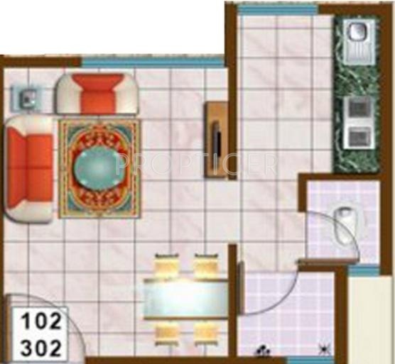 SM Developers SM Regency Floor Plan (1BHK+1T)