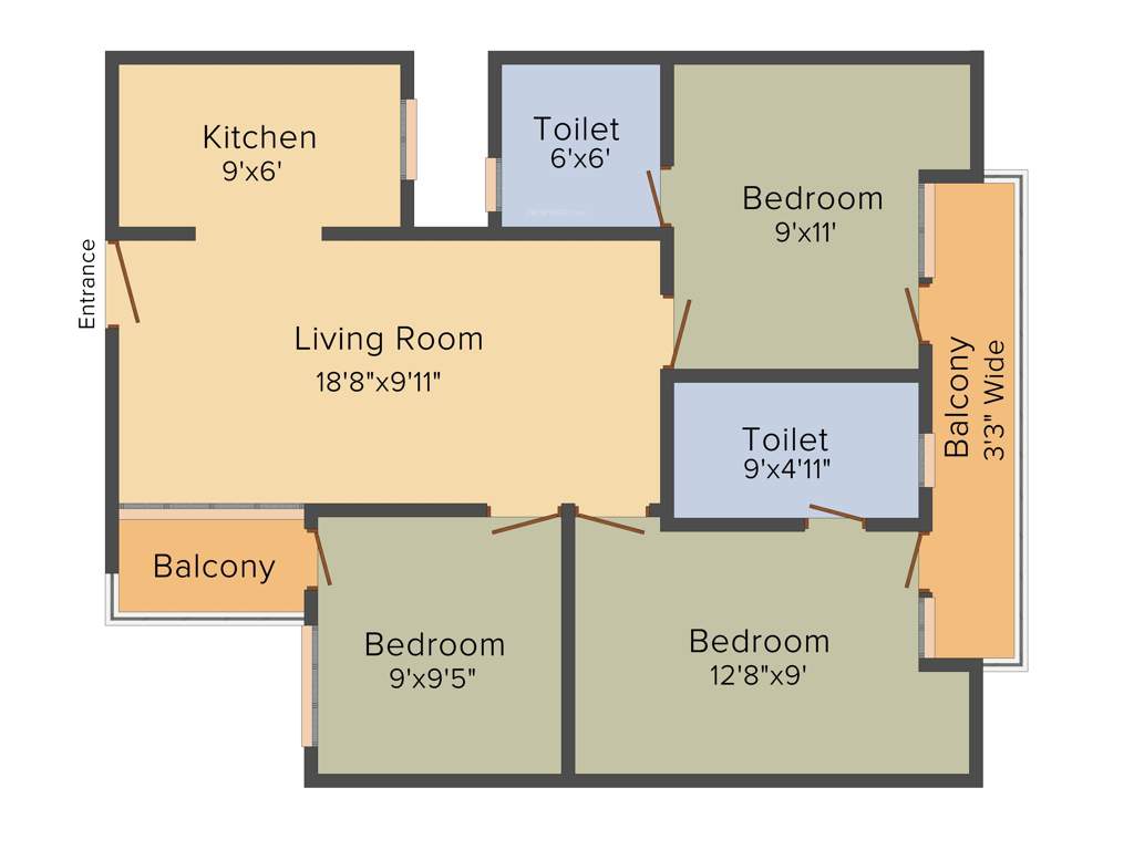Deoasis Silver Pearl (3BHK+2T (1,310 sq ft) 1310 sq ft)