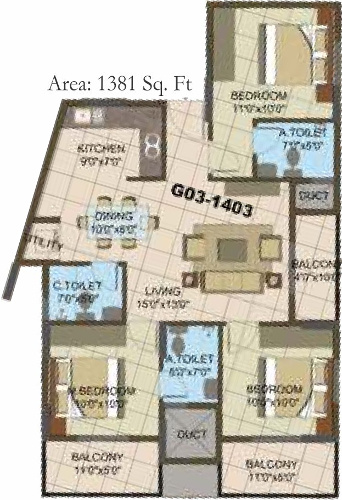 Sowparnika The Columns (3BHK+3T (1,381 sq ft) 1381 sq ft)