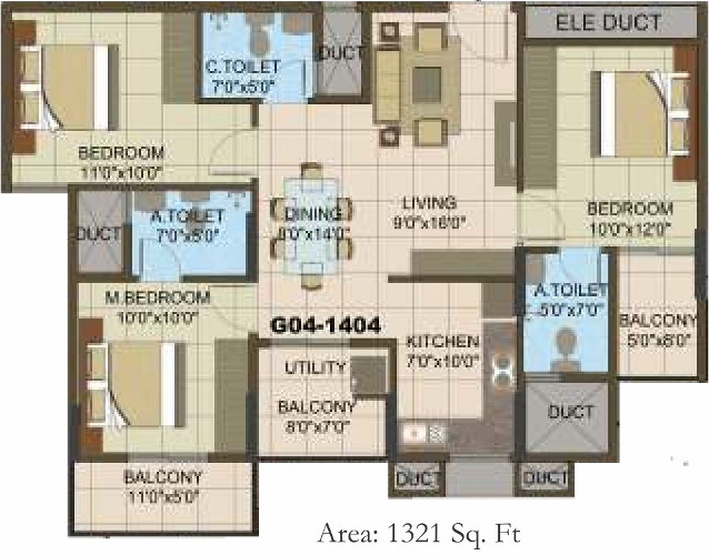 Sowparnika The Columns (3BHK+3T (1,321 sq ft) 1321 sq ft)