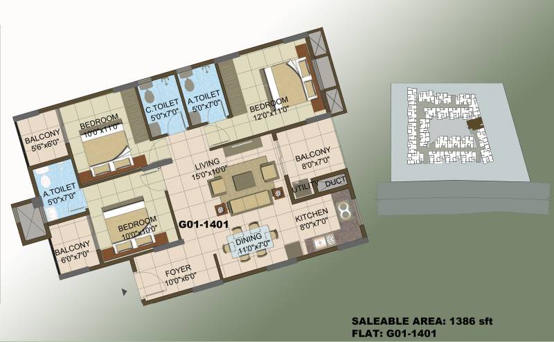 Sowparnika The Columns (3BHK+3T (1,386 sq ft) 1386 sq ft)