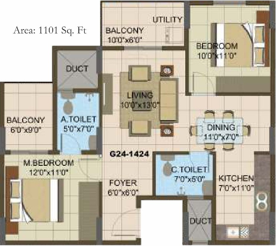 Sowparnika The Columns (2BHK+2T (1,101 sq ft) 1101 sq ft)