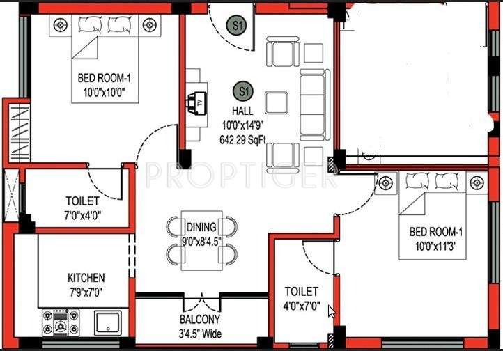 JKB Sri Ratna (2BHK+2T (642 sq ft) 642 sq ft)