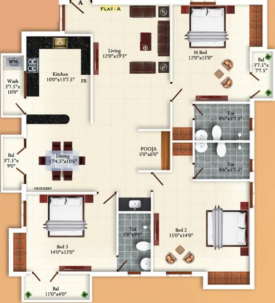 India Subasri (3BHK+3T (1,950 sq ft) + Pooja Room 1950 sq ft)