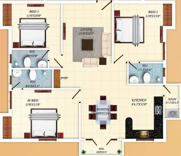 India Nalanda Darshan (3BHK+3T (1,400 sq ft) + Pooja Room 1400 sq ft)