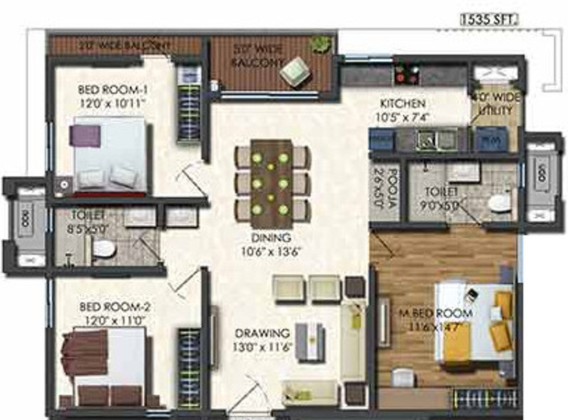 Aparna Sarovar Zenith (3BHK+2T (1,535 sq ft) + Pooja Room 1535 sq ft) Aparna Sarovar Zenith (3BHK+2T (1,535 sq ft) + Pooja Room 1535 sq ft)