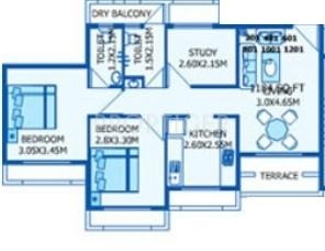 EV Homes Sapphire Floor Plan (2BHK+2T + Study Room)