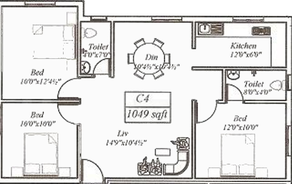 Sri Vignesh Propertees Enclave (3BHK+2T (1,049 sq ft) 1049 sq ft)
