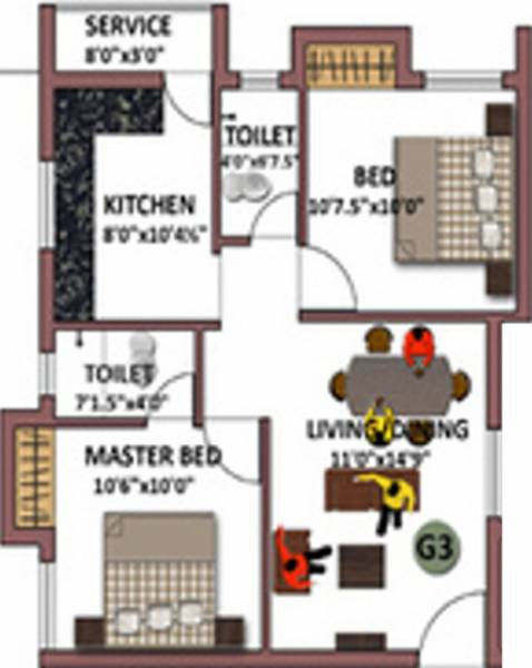 Indira Projects Indira Tulips (2BHK+2T (821 sq ft) 821 sq ft)